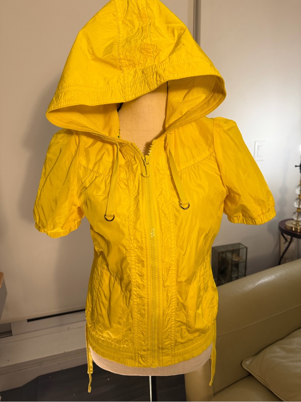 Juicy Couture Bright Yellow Short-Sleeve Hooded Windbreaker Jacket